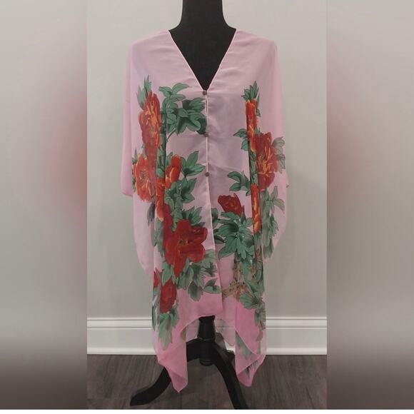 NWT Pineapple Moon Floral Chiffon Shawl Scarf Duster Wrap - Picture 5 of 12